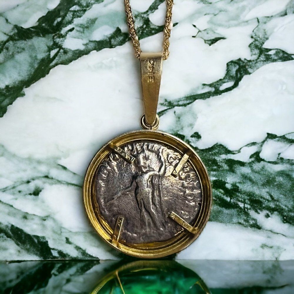 14k Gold Ancient Coin Necklace 18" Silver Roman Emperor Commodus 177-192 AD 5.7g - Picture 3 of 16